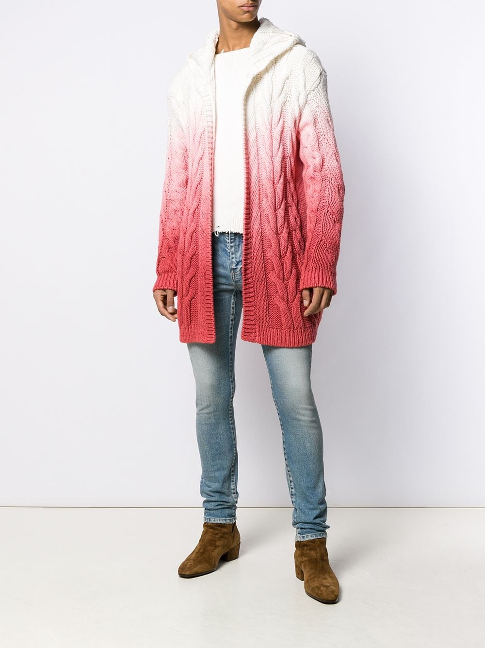 ombré-effect cable knit cardigan - 2