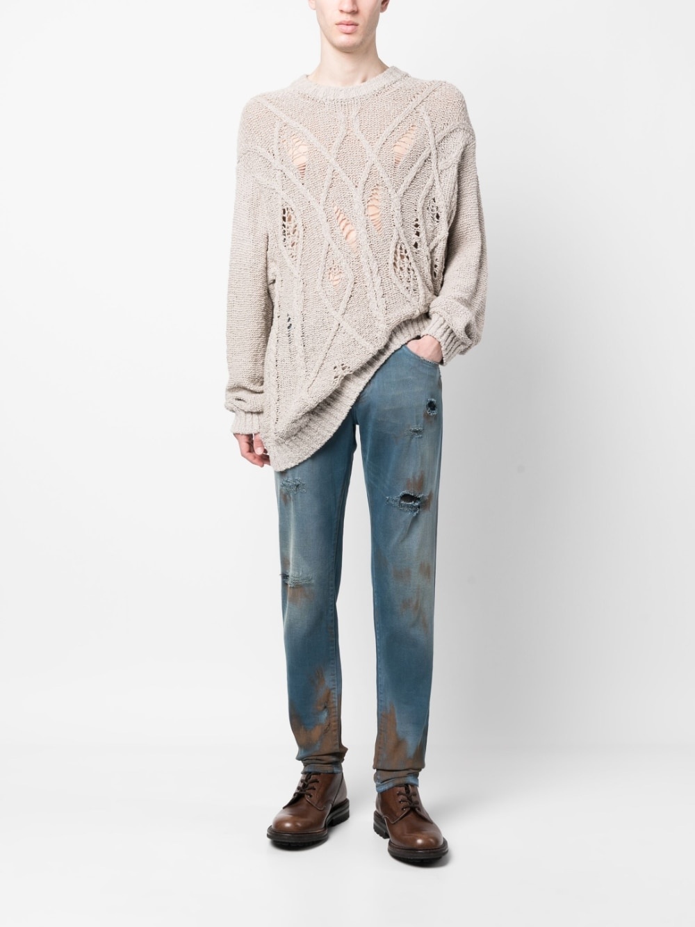 distressed straight-leg jeans - 2