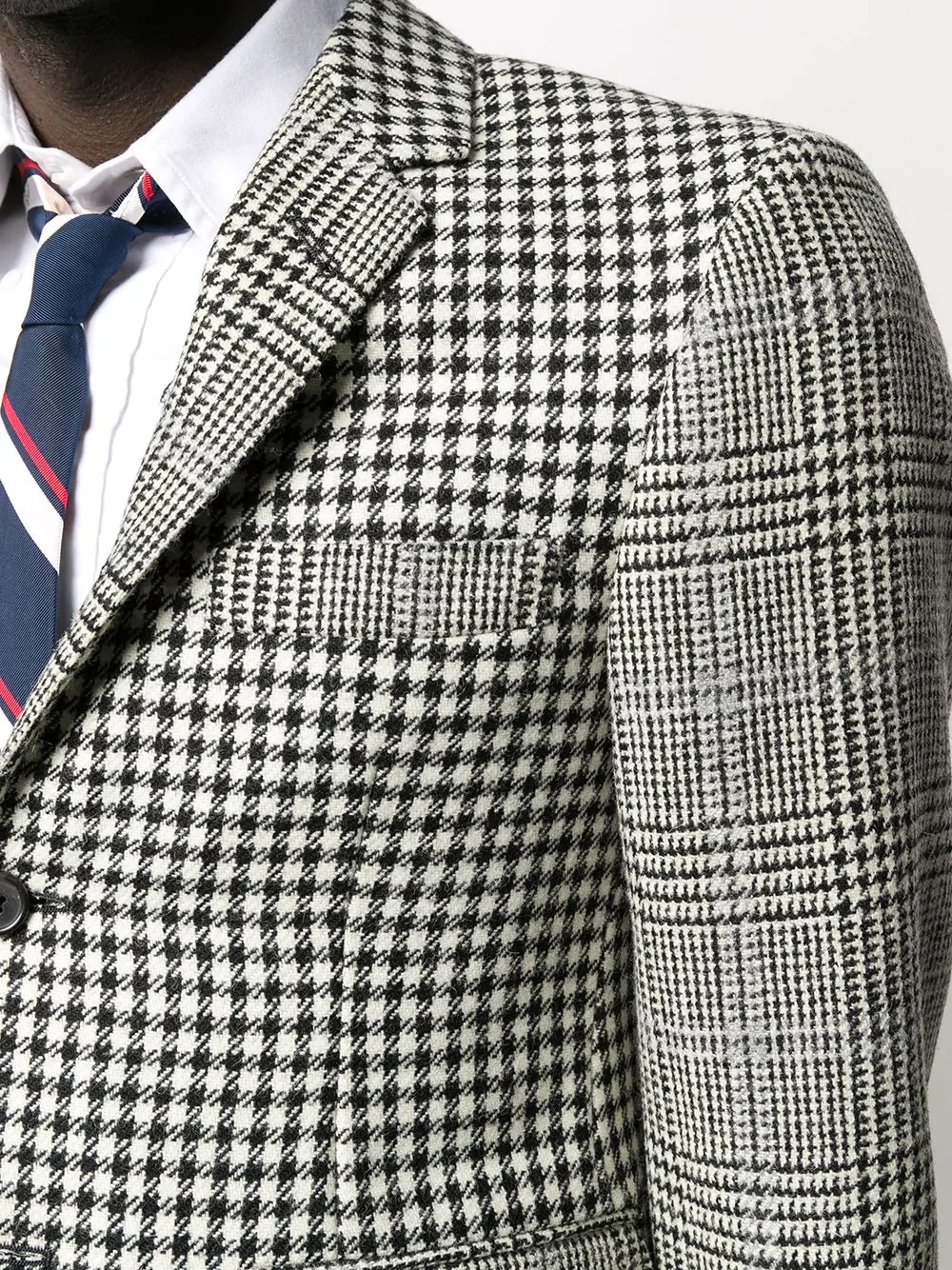 mixed check wool blazer - 5