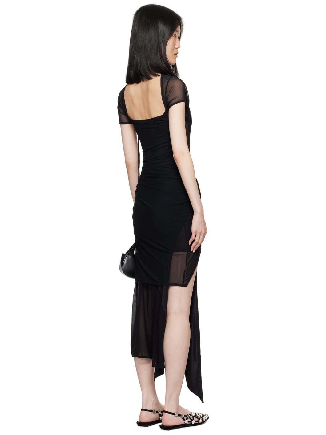 Black Asymmetric Draped Minidress - 3