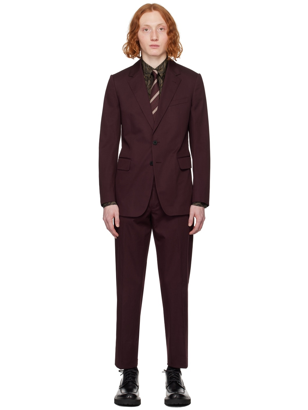 Burgundy Soft Constructed Suit - 1