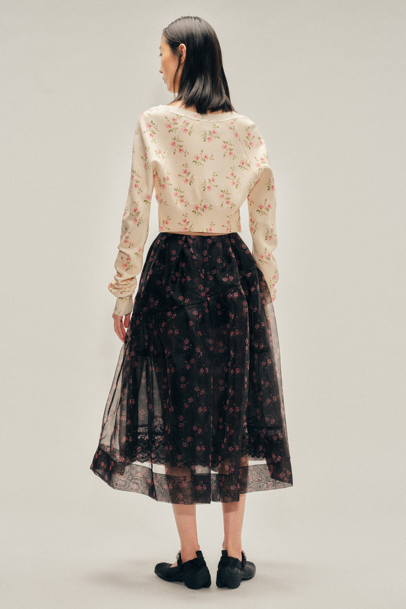 Sheer Overlay Long Flounce Skirt 4