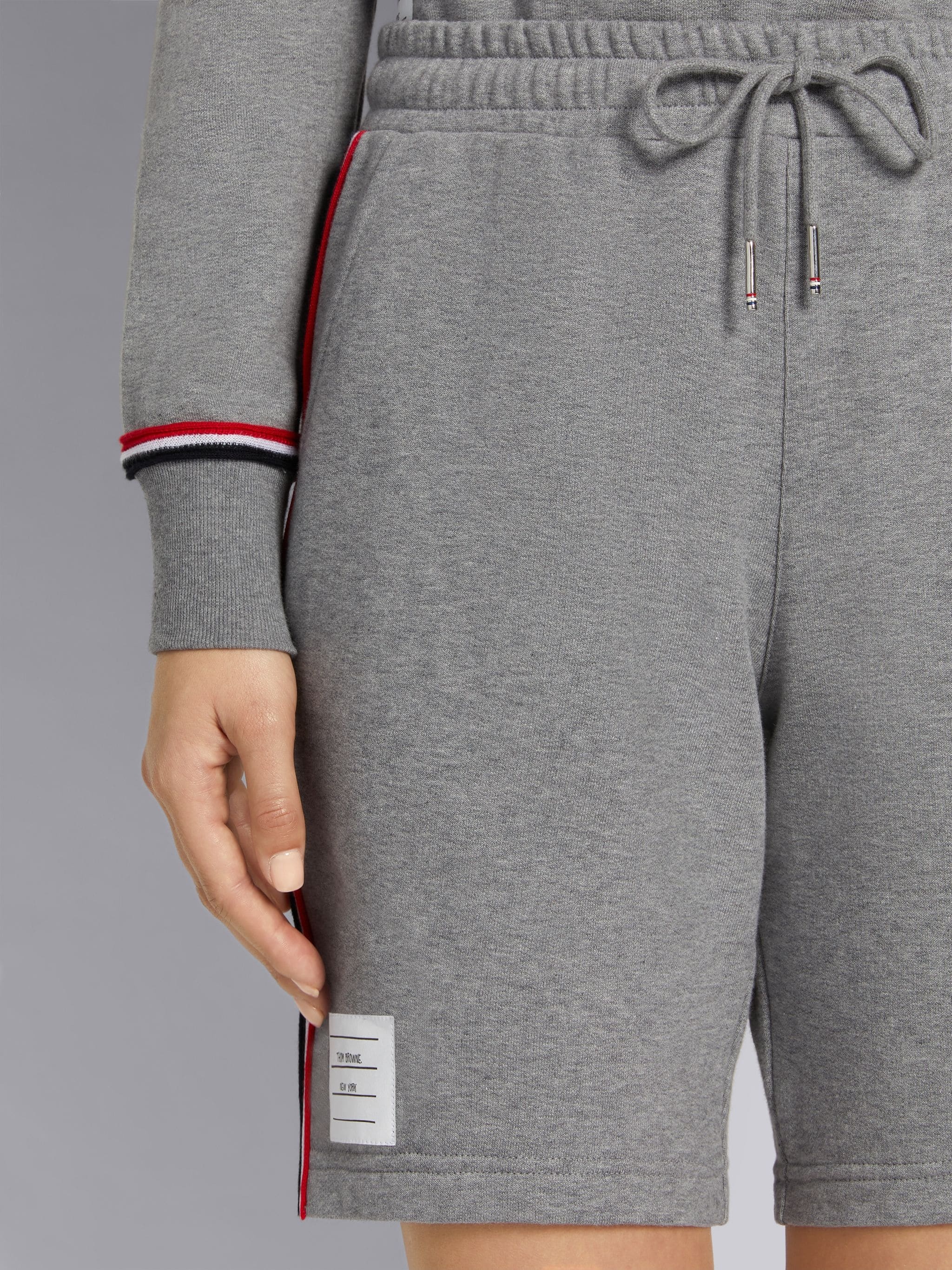 Medium Grey Cotton Loopback Contrast Stripe Framing Mid-thigh Shorts - 5