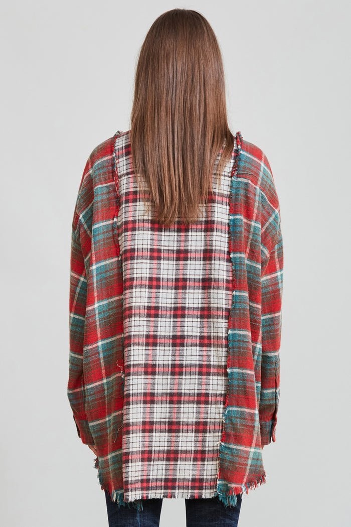 Drop Neck Combo Work Shirt - Grey Blue Plaid | R13 Denim Official Site - 3