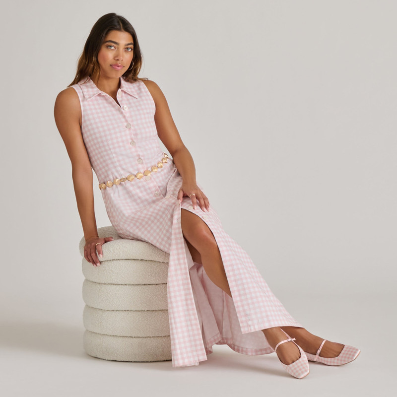 REYES X BYRDIE GOLF BALLET FLATS PINK PLAID GINGHAM 5