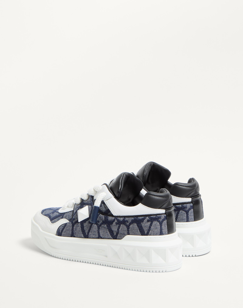Valentino ONE STUD XL LOW-TOP SNEAKER IN DENIM-EFFECT TOILE ICONOGRAPHE JACQUARD FABRIC outlook