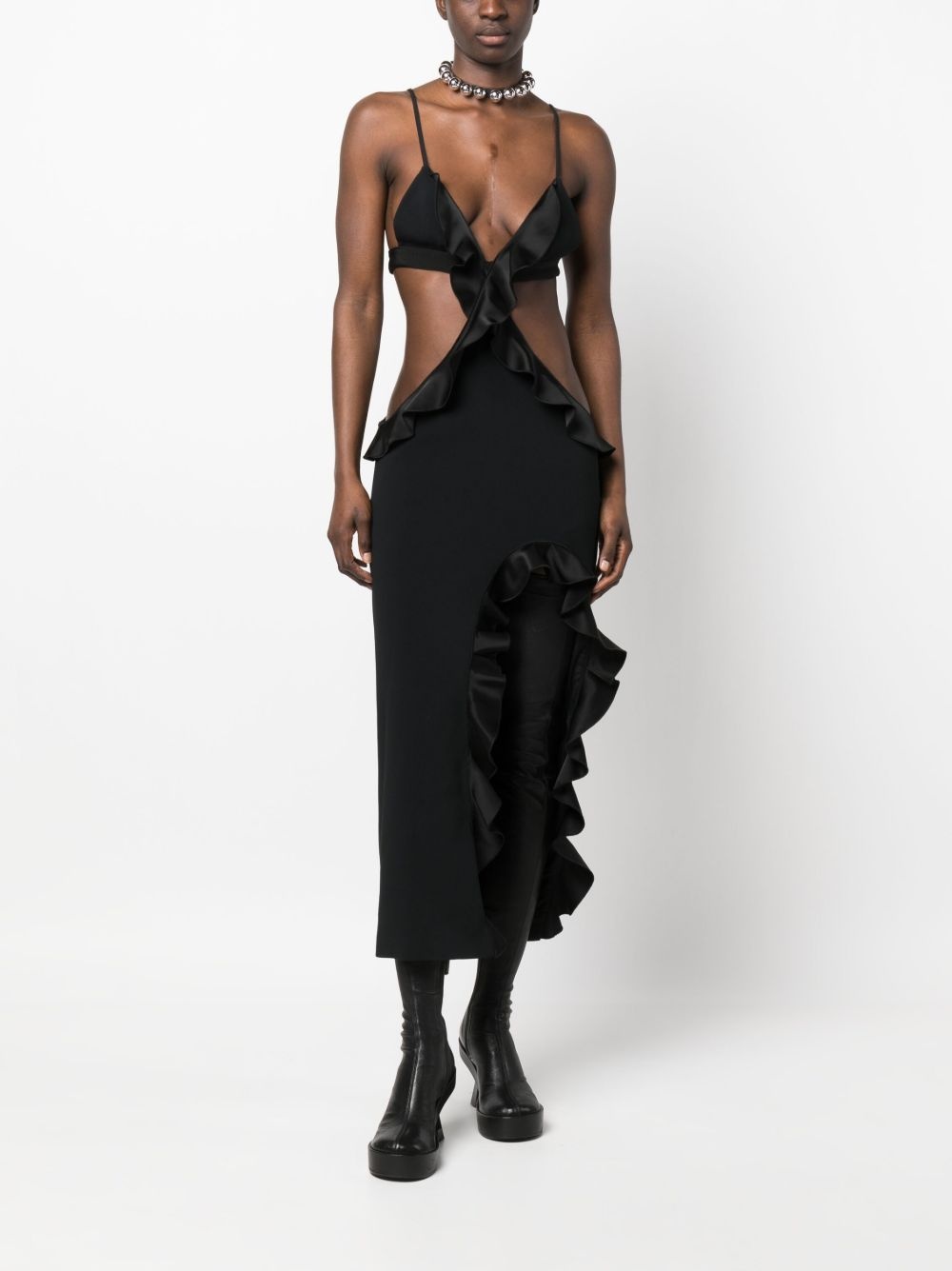 asymmetric ruffle-trim dress - 2