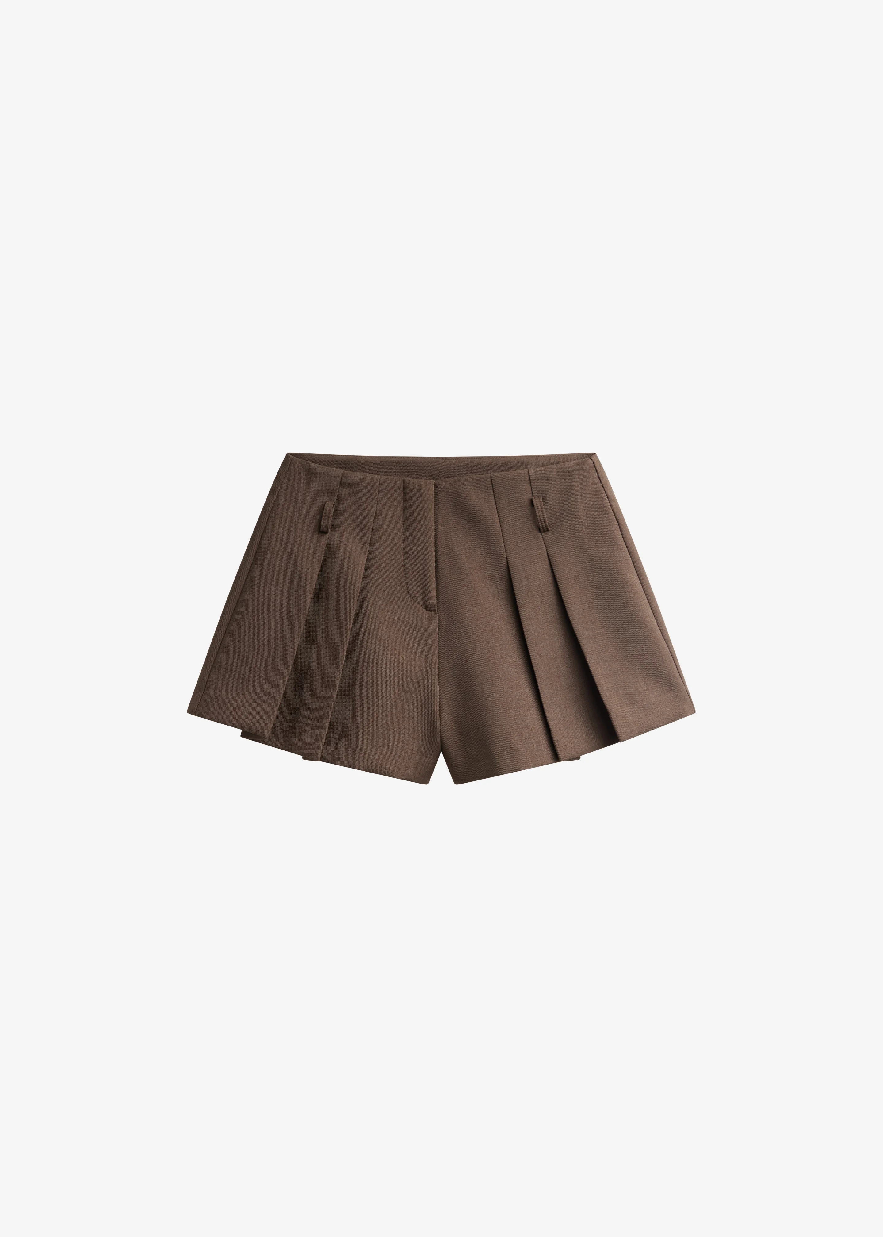 Lojsta Pleated Mini Shorts - Brown - 1
