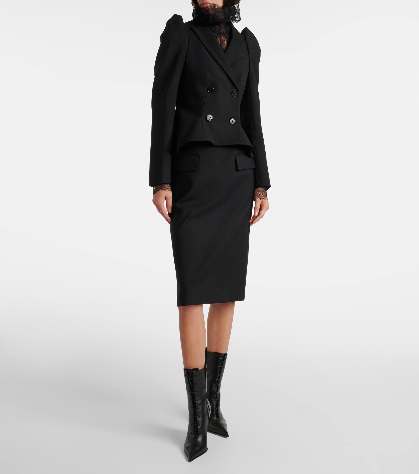 High-rise wool gabardine pencil skirt - 2