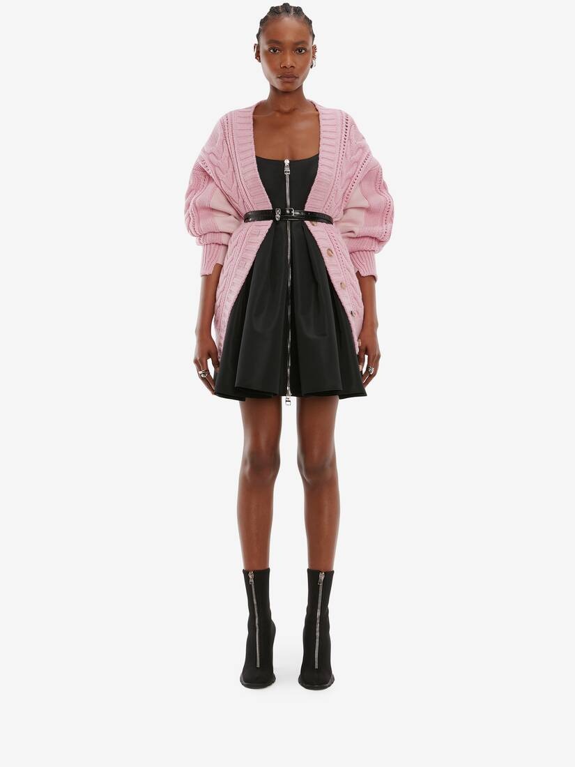 Chunky Cable Knit Cardigan in Pink - 2