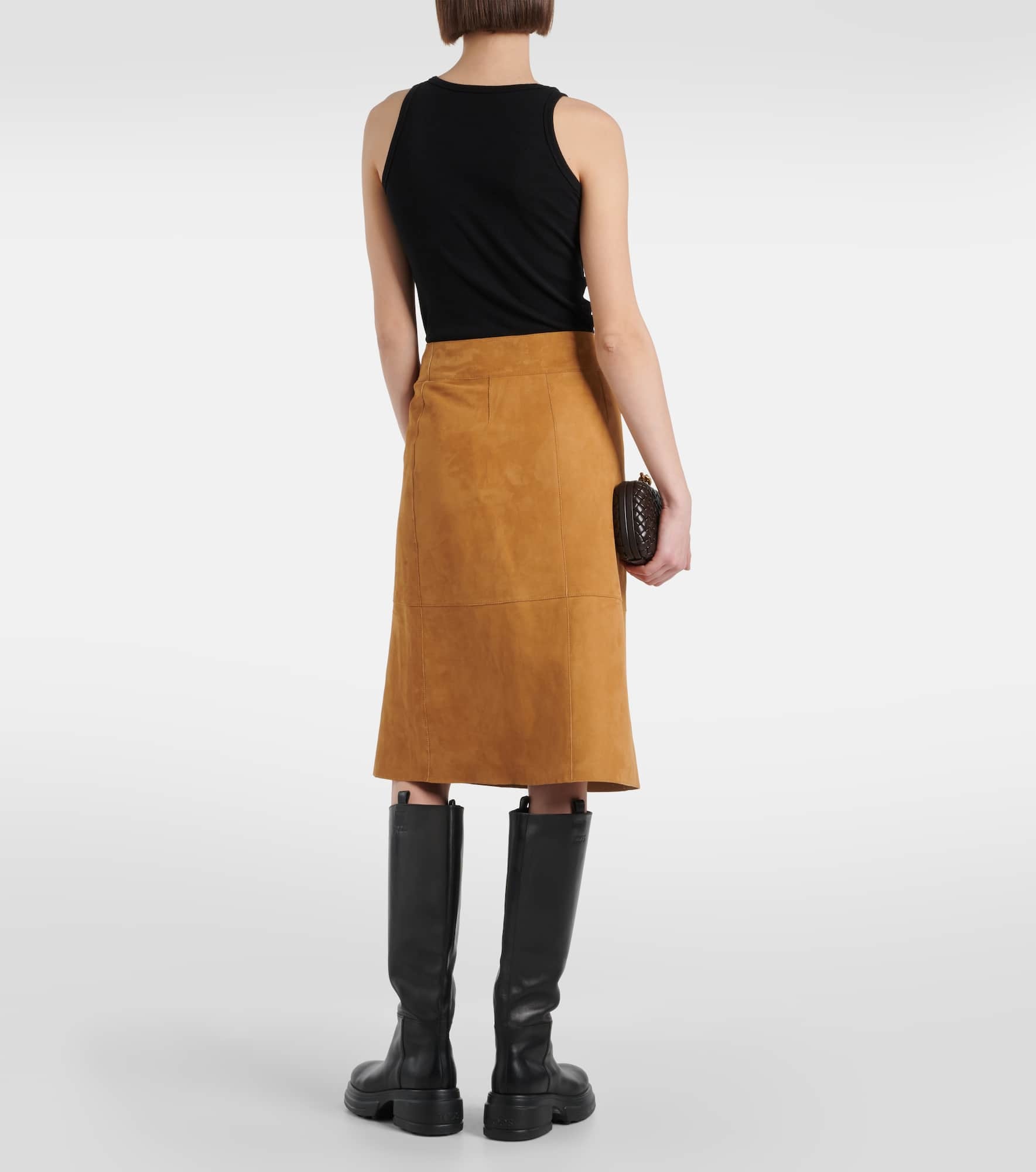 High-rise leather midi skirt - 3