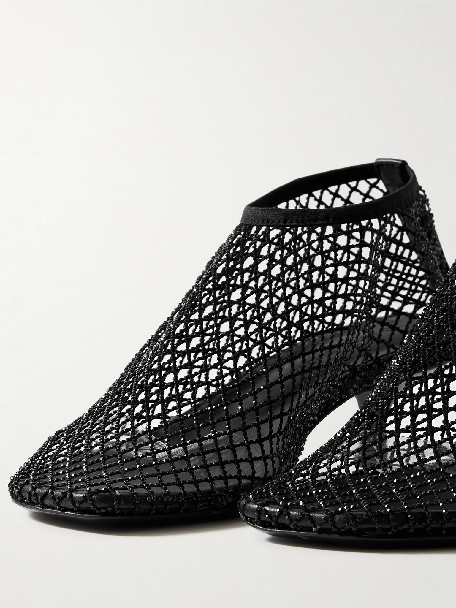 Minette leather-trimmed crystal-embellished mesh pumps Charcoal - 4