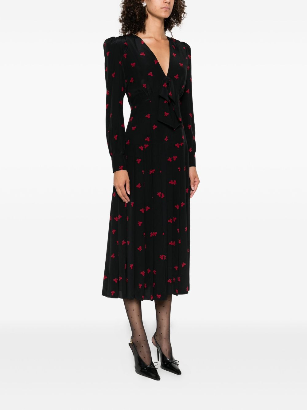 pleated bow-print dress - 3