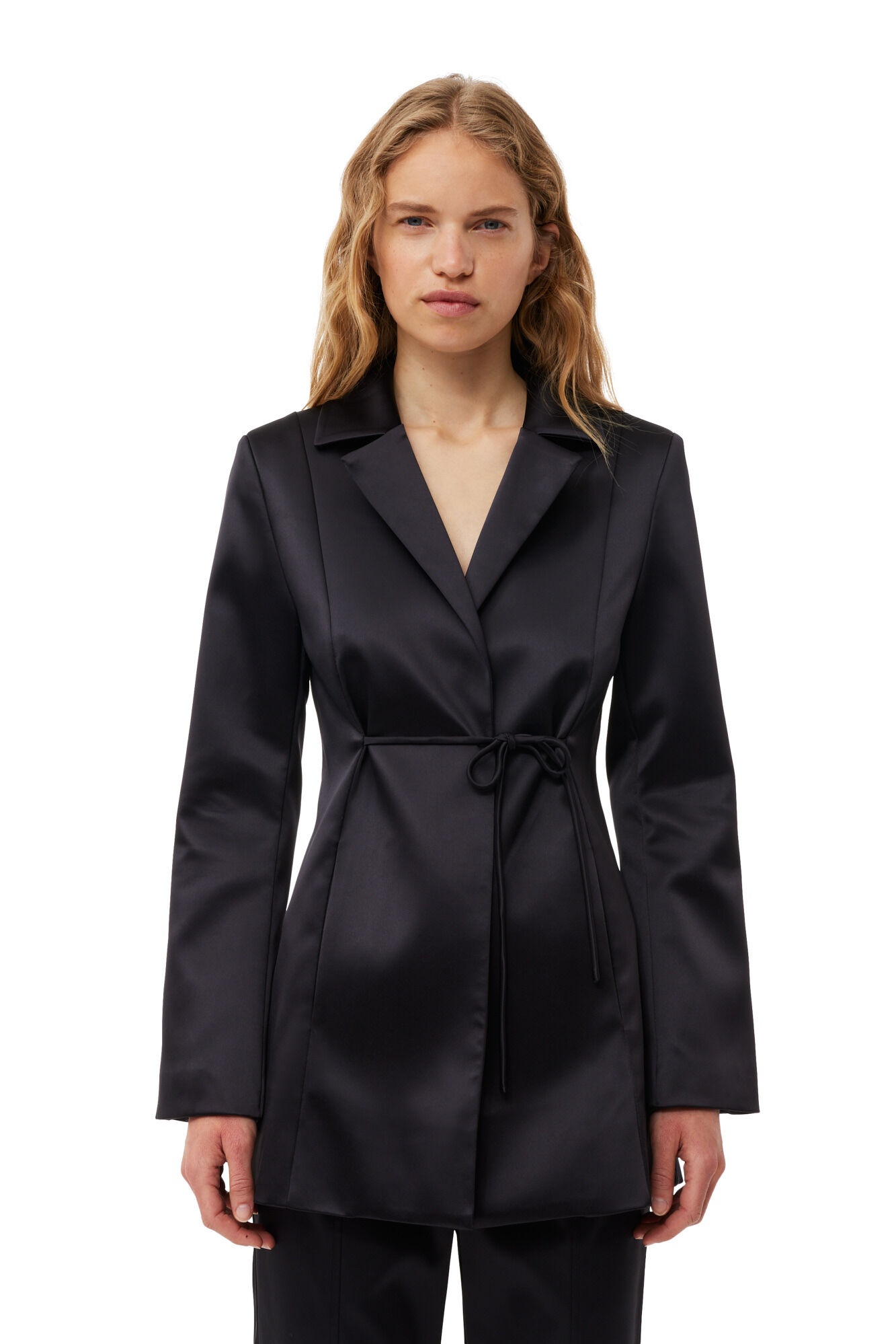 BLACK DOUBLE SATIN TIESTRING BLAZER - 3