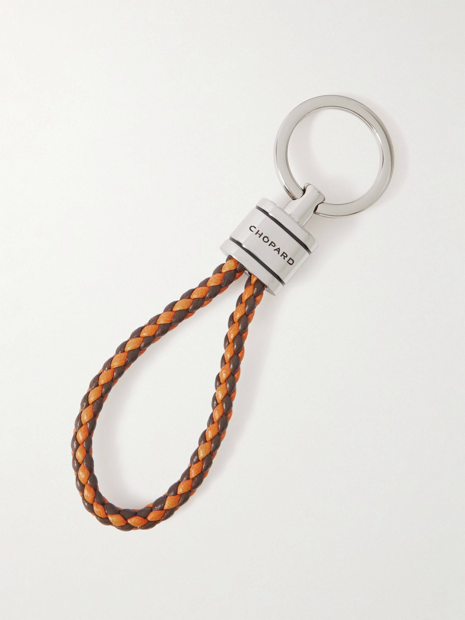 Braided Leather and Silver-Tone Keyring Orange - 2