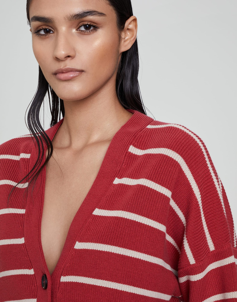Striped cotton English rib cardigan 3