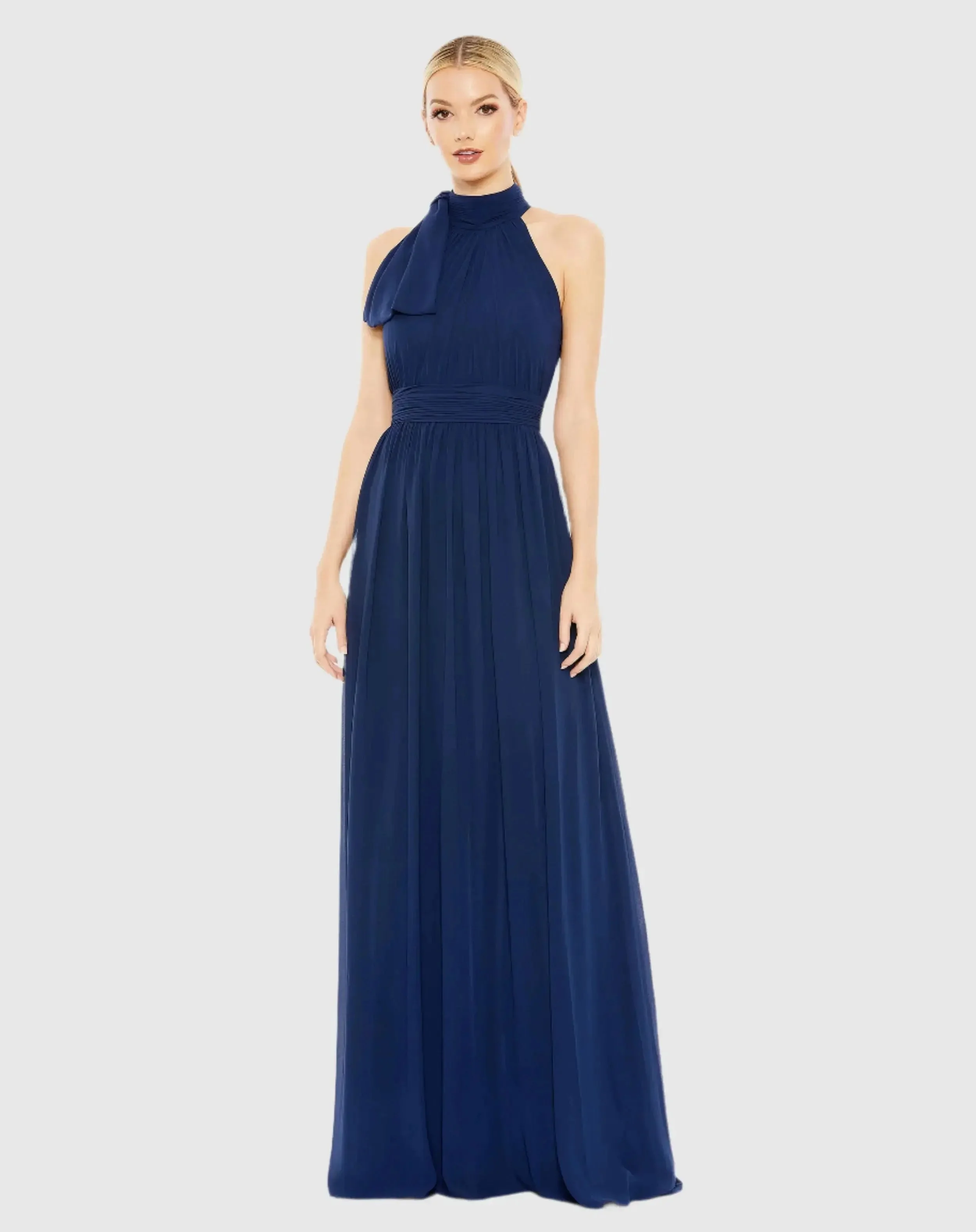 Navy High Neck Chiffon Gown - 1