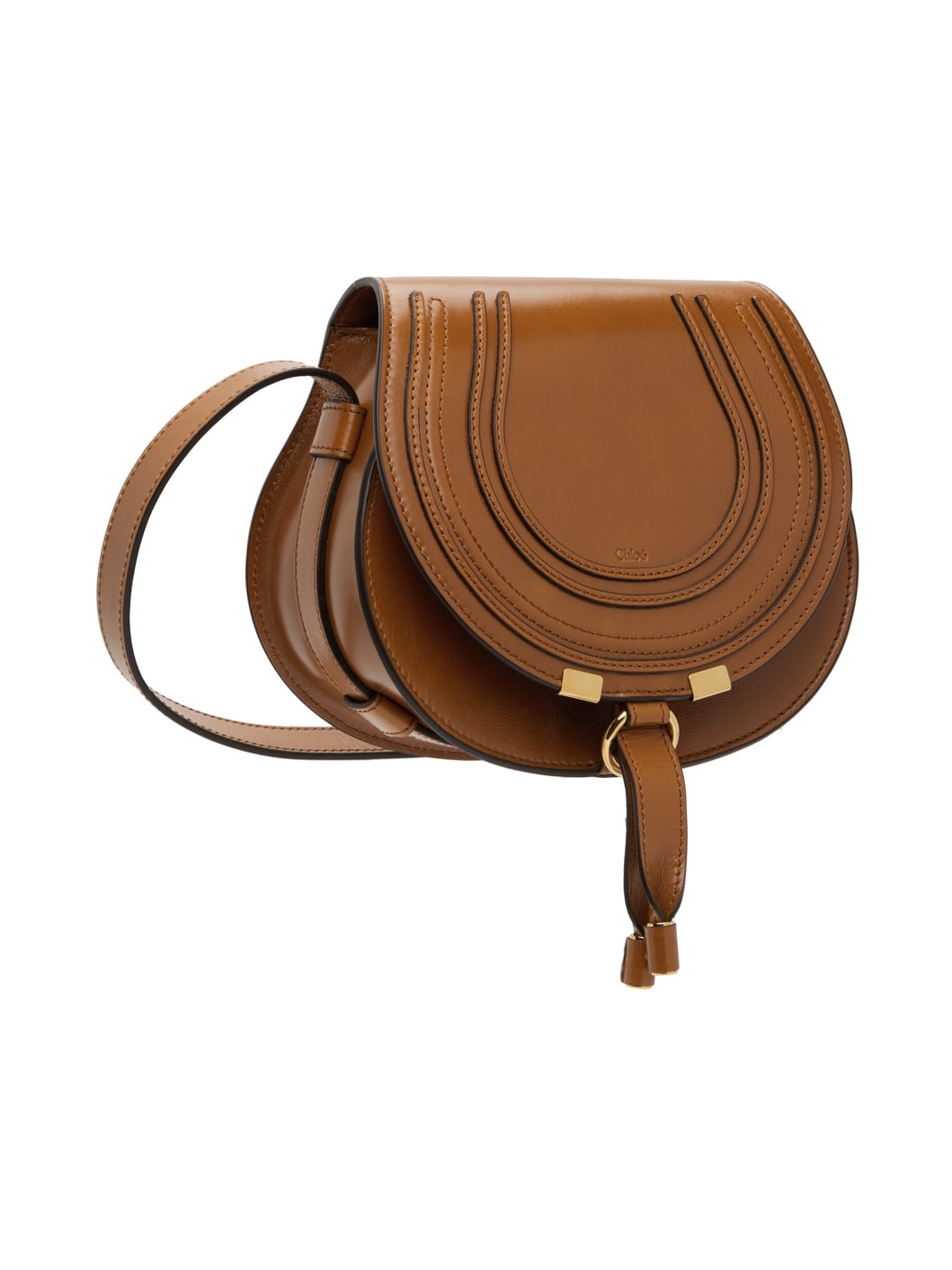 Tan Small Shiny Marcie Saddle Bag - 2