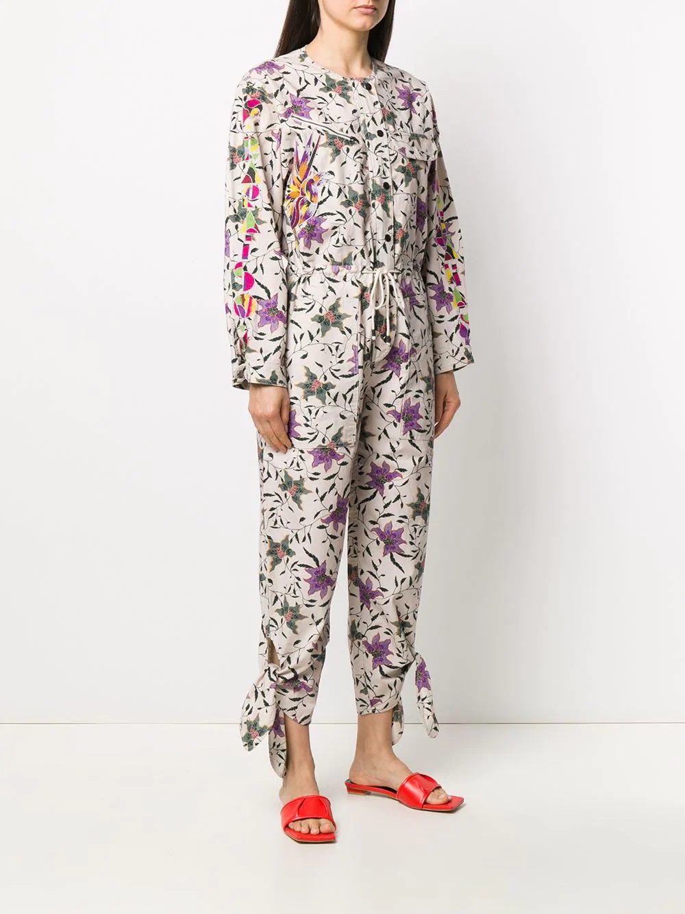 floral print long-sleeve jumpsuit - 3