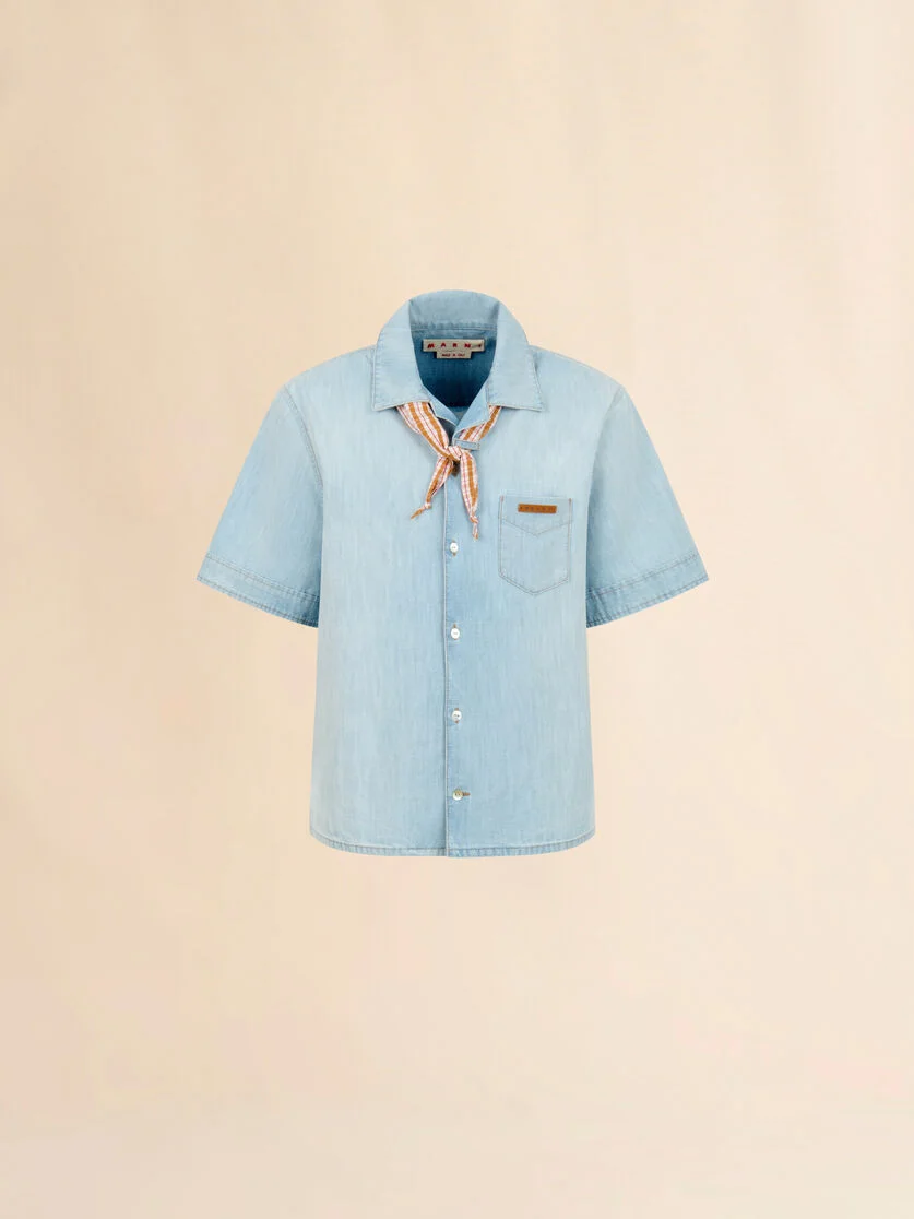 LIGHT BLUE CHAMBRAY SHIRT WITH NECK TIE - 1