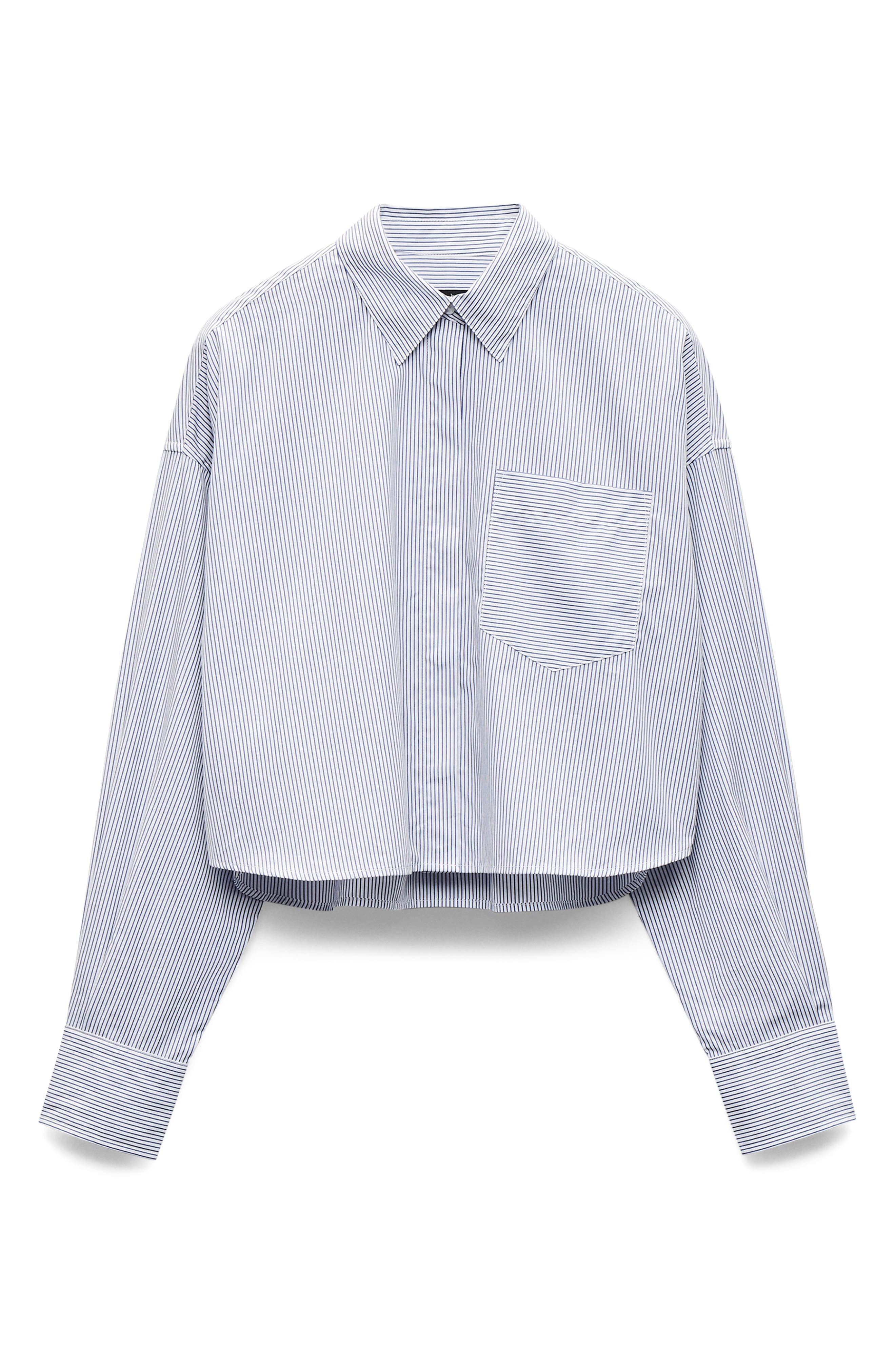 rag & bone Marin Stripe Crop Cotton Button-Up Shirt in White Stripe at Nordstrom - 5