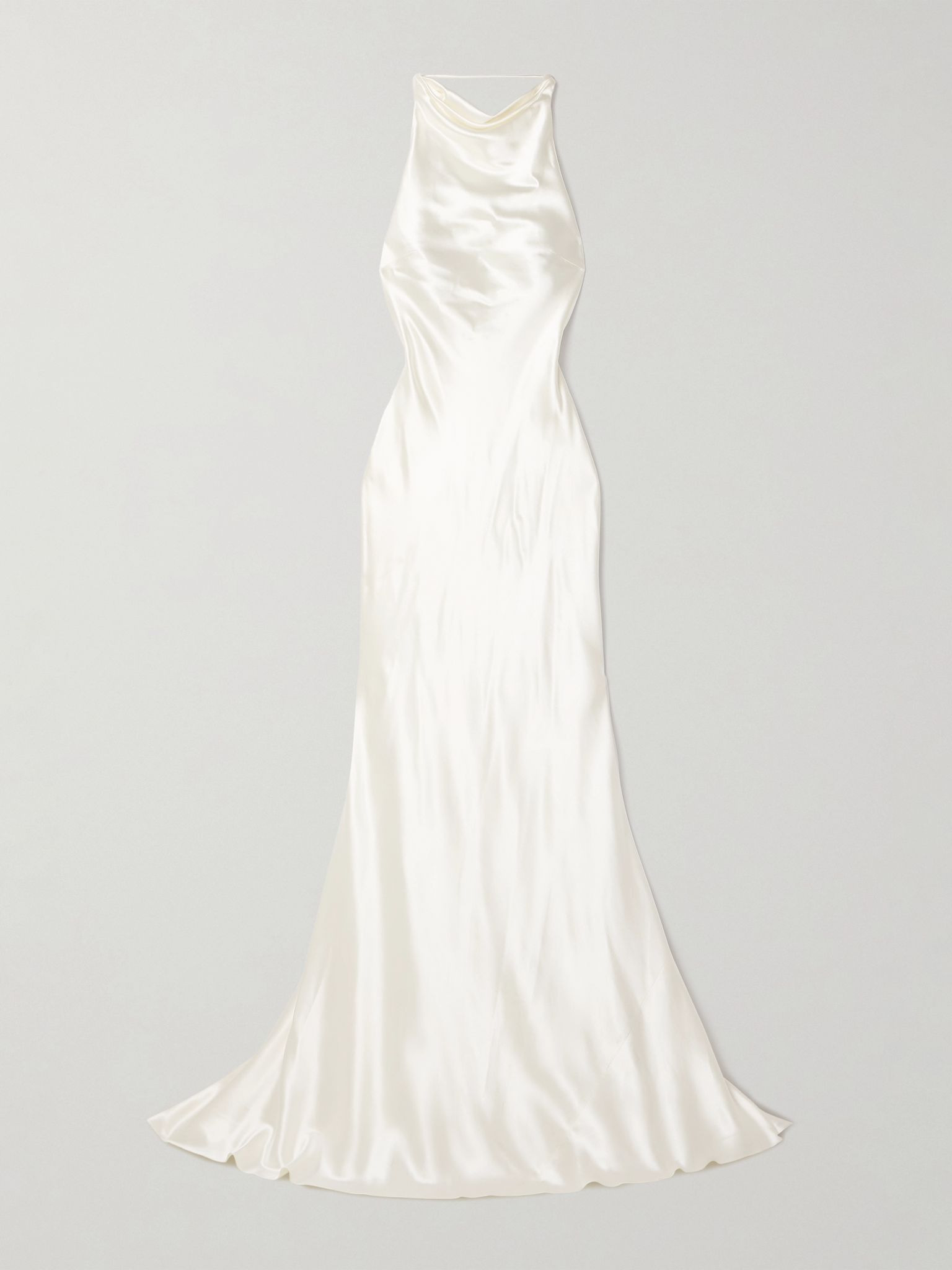 Stella open-back silk and wool-blend satin halterneck gown Ivory - 1