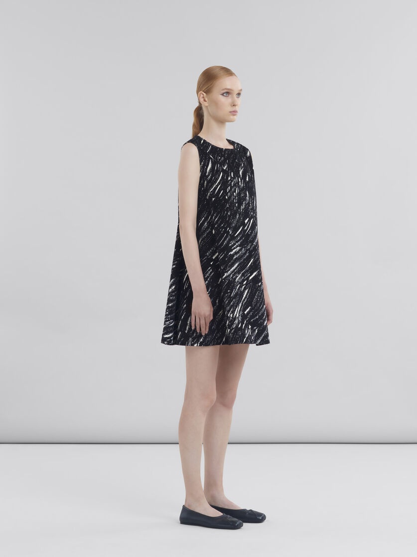 BLACK FLOCKED DENIM FLARED DRESS WITH CRAYON PRINT - 6