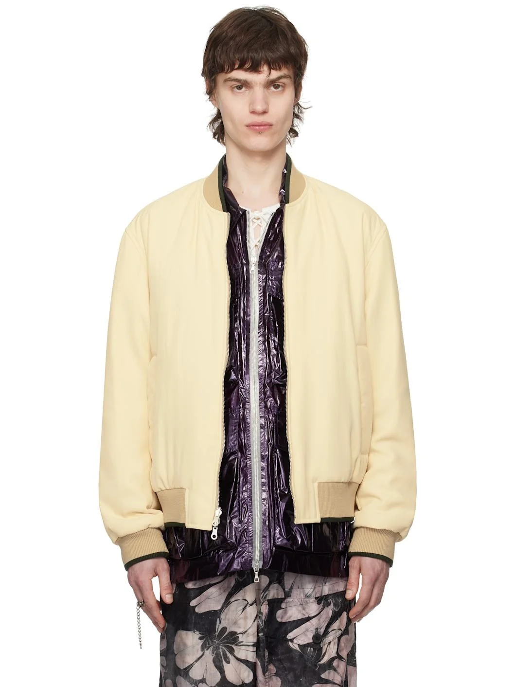 Yellow Gabardine Reversible Bomber Jacket - 1