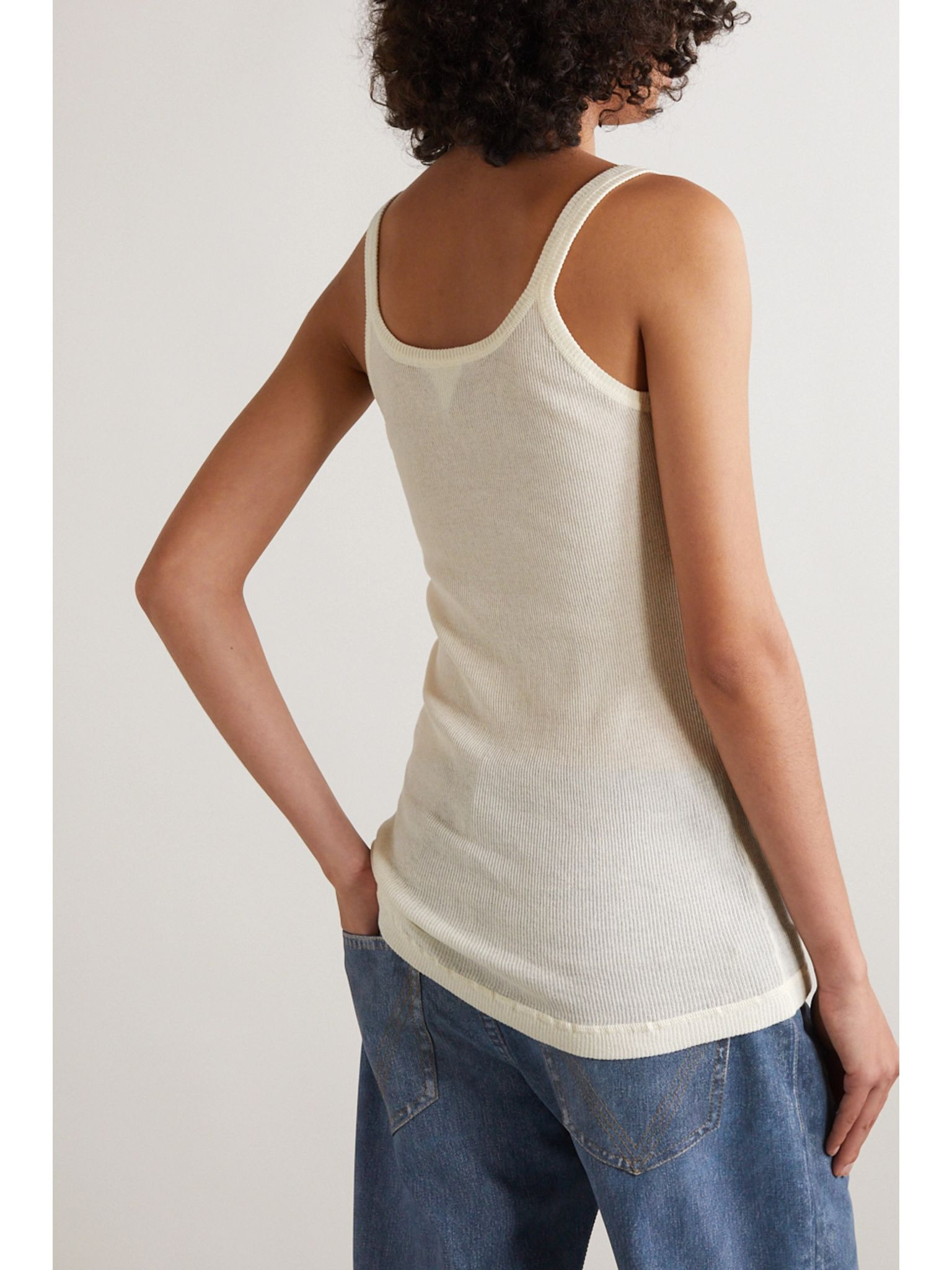 Ribbed cotton-blend tank Cream - 4