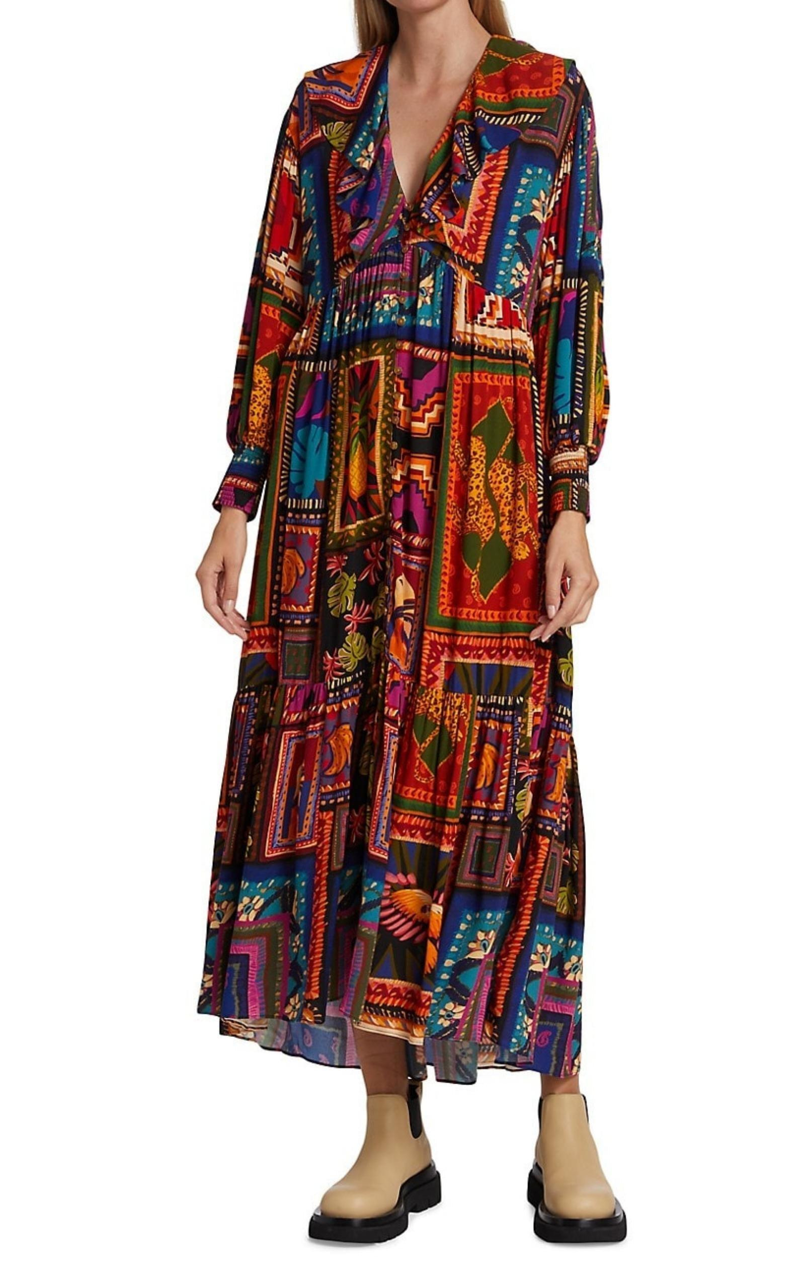 Patchwork Tapestry Ankle Maxi Dress - 3