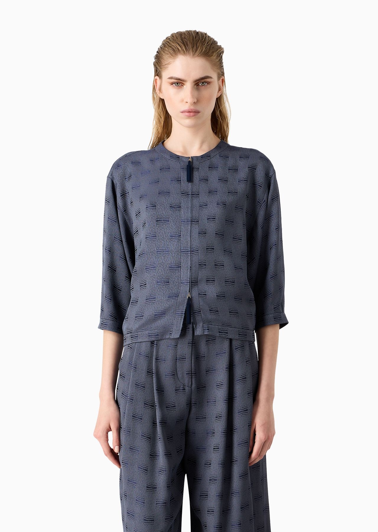 Jacquard viscose zip-up shirt - 2