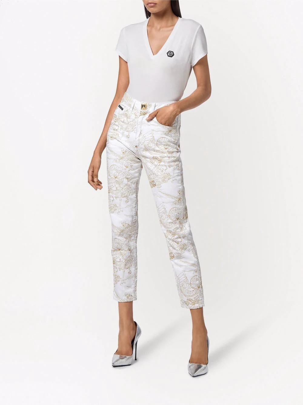 skeleton-print cropped jeans - 2