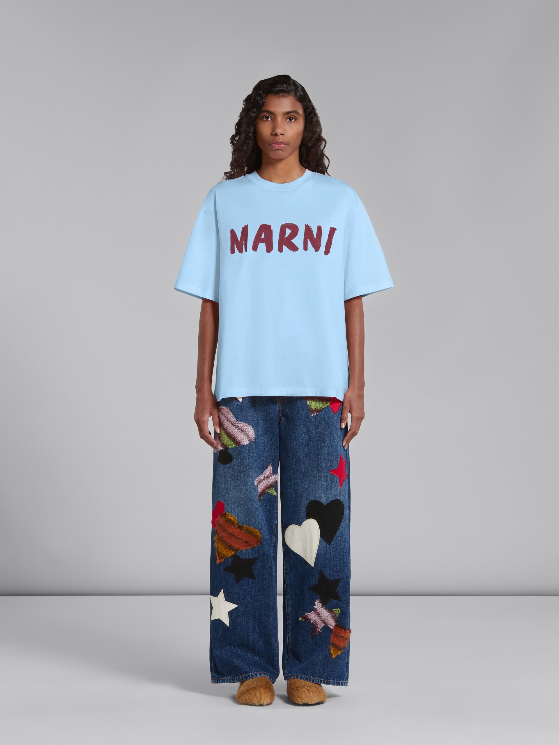 Marni LIGHT BLUE T-SHIRT WITH MARNI PRINT | REVERSIBLE