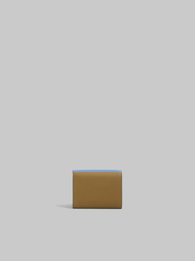 TRIFOLD WALLET IN LIGHT BLUE, ANTIQUE PINK AND GREEN SAFFIANO LEATHER 3