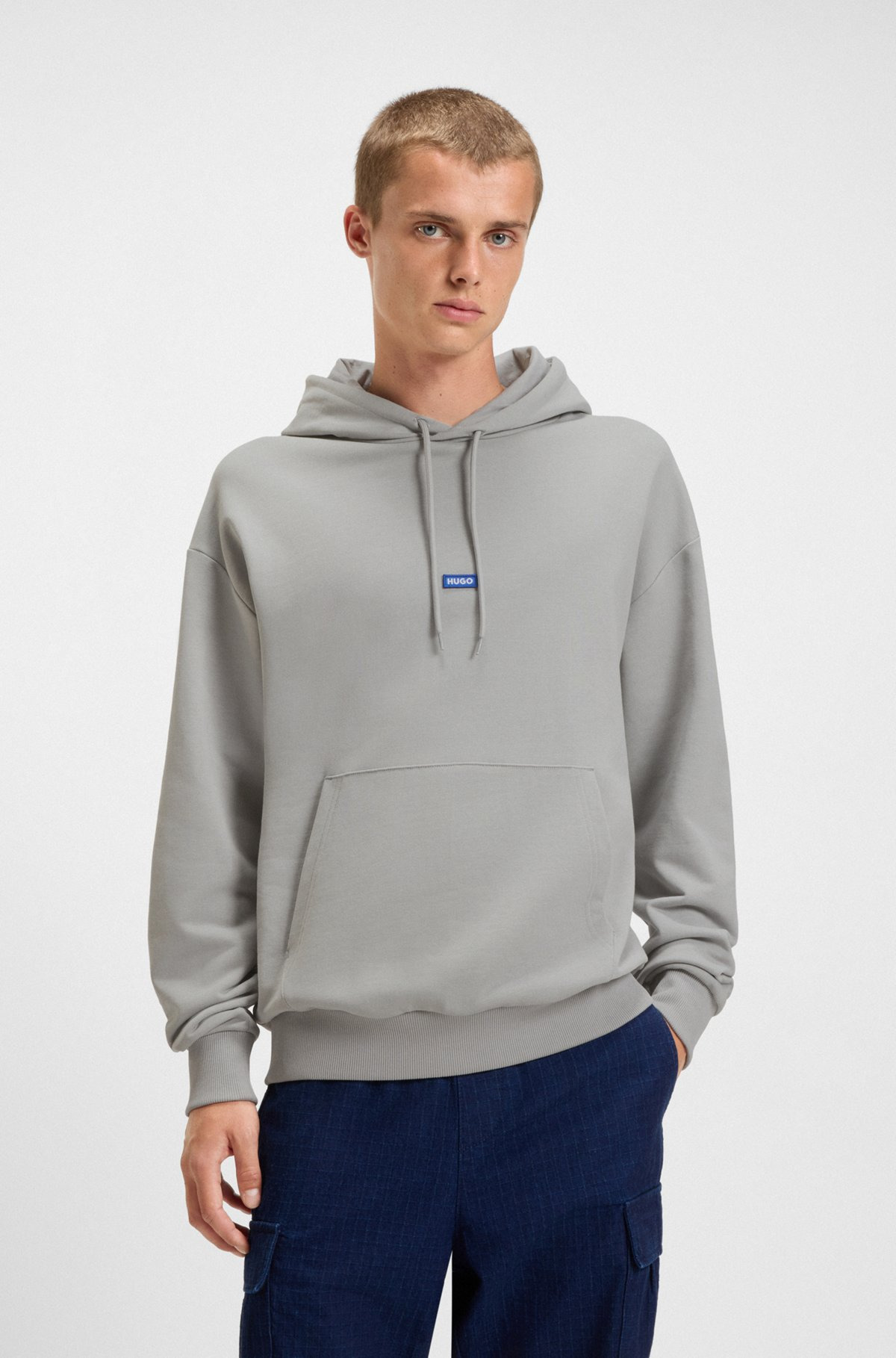 COTTON-TERRY HOODIE WITH BLUE LOGO LABEL - 2