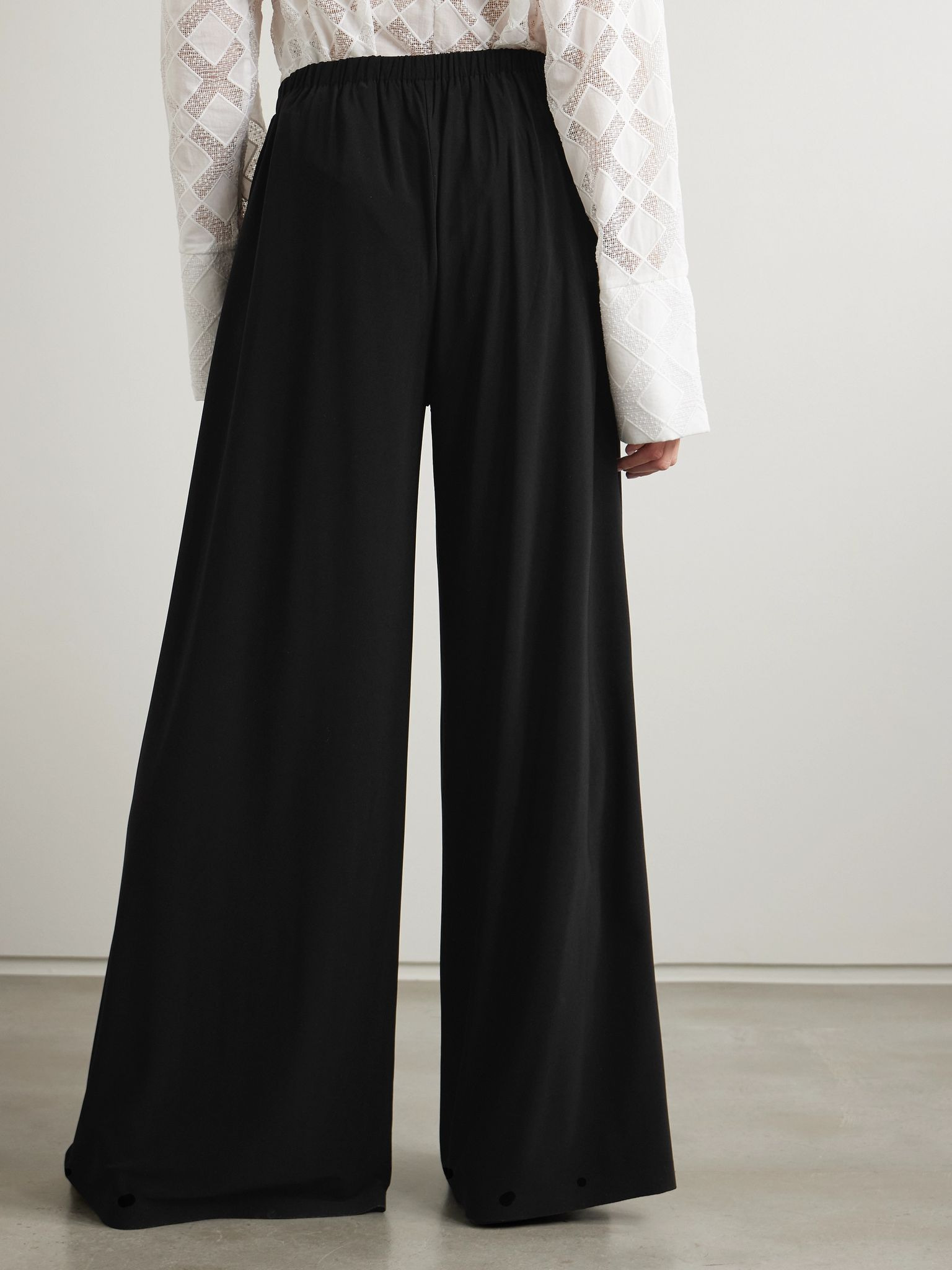 Pleated stretch-jersey wide-leg pants Black - 3