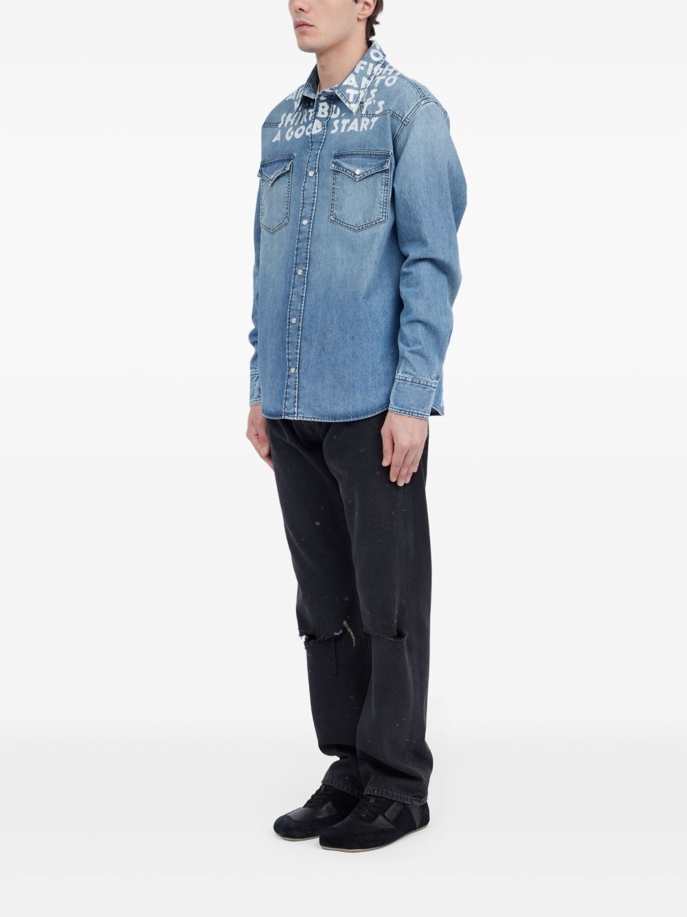 slogan-print denim shirt - 4