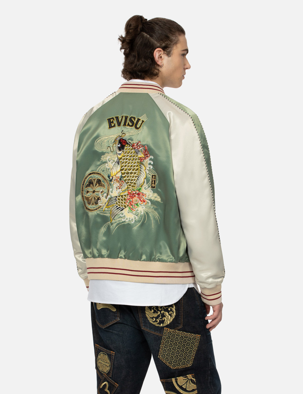 KAMON BROCADE APPLIQUÉ AND CARP EMBRODIERY RELAX FIT SOUVENIR JACKET - 7