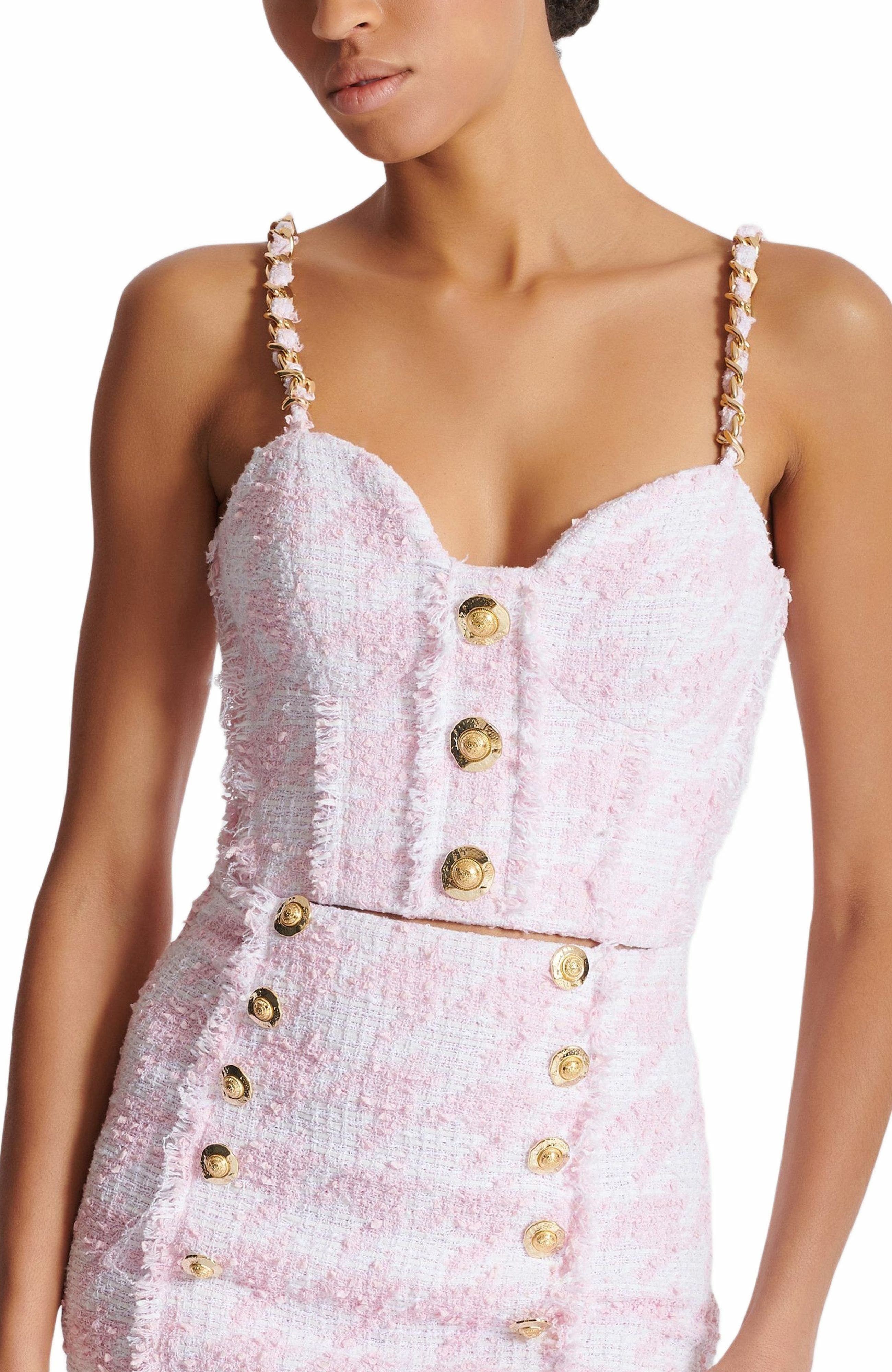 Balmain Strappy tweed top in White at Nordstrom - 6