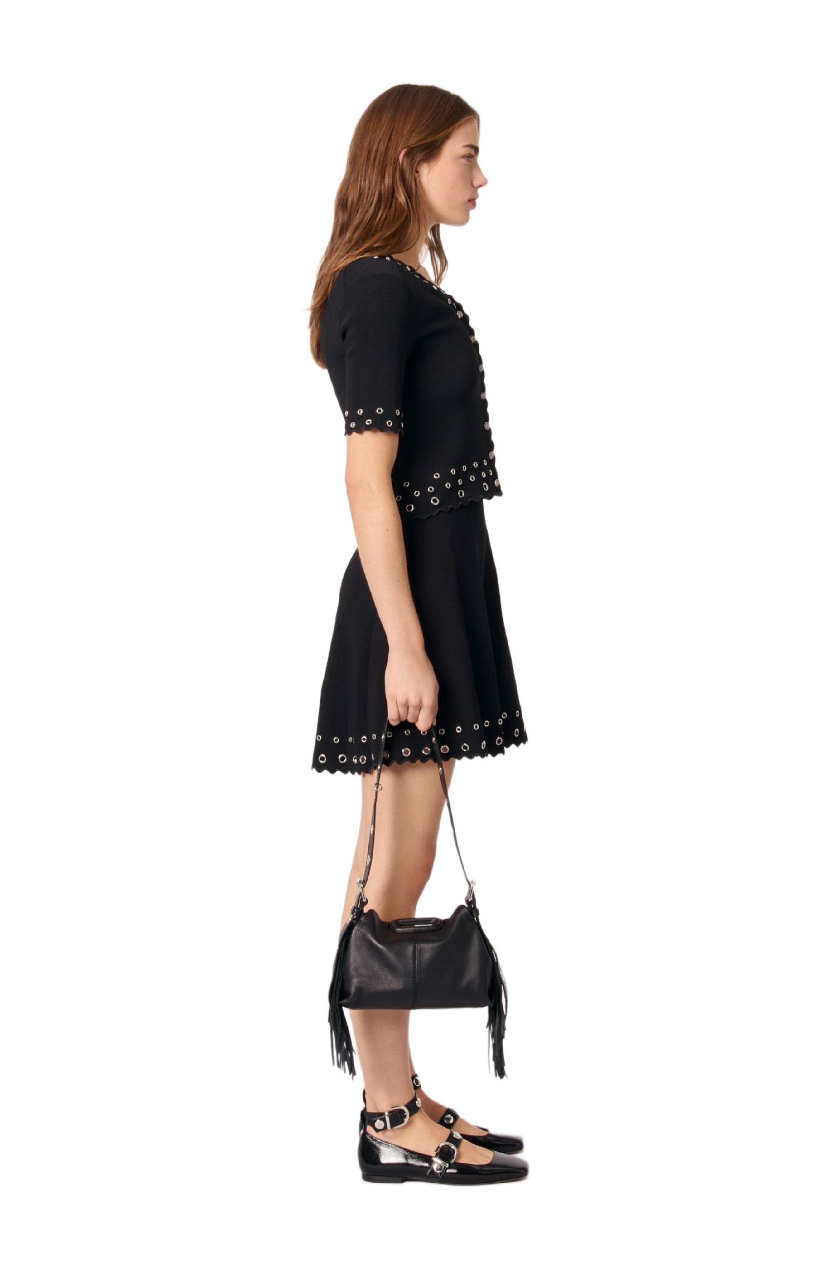 maje Cropped cardigan with eyelets in Black at Nordstrom - 2
