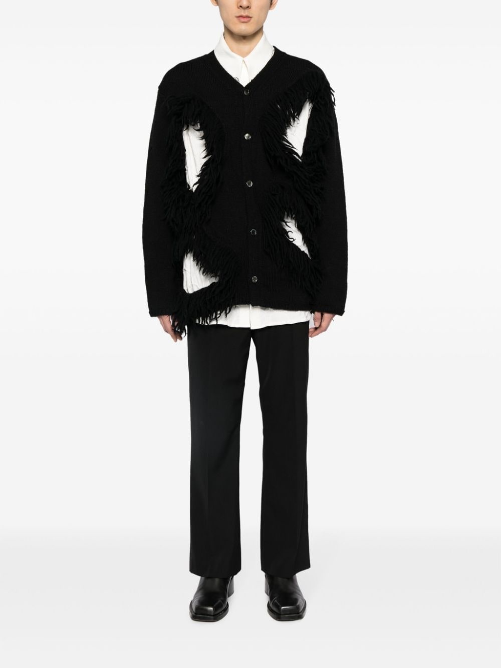 fringed cut-out wool cardigan - 2