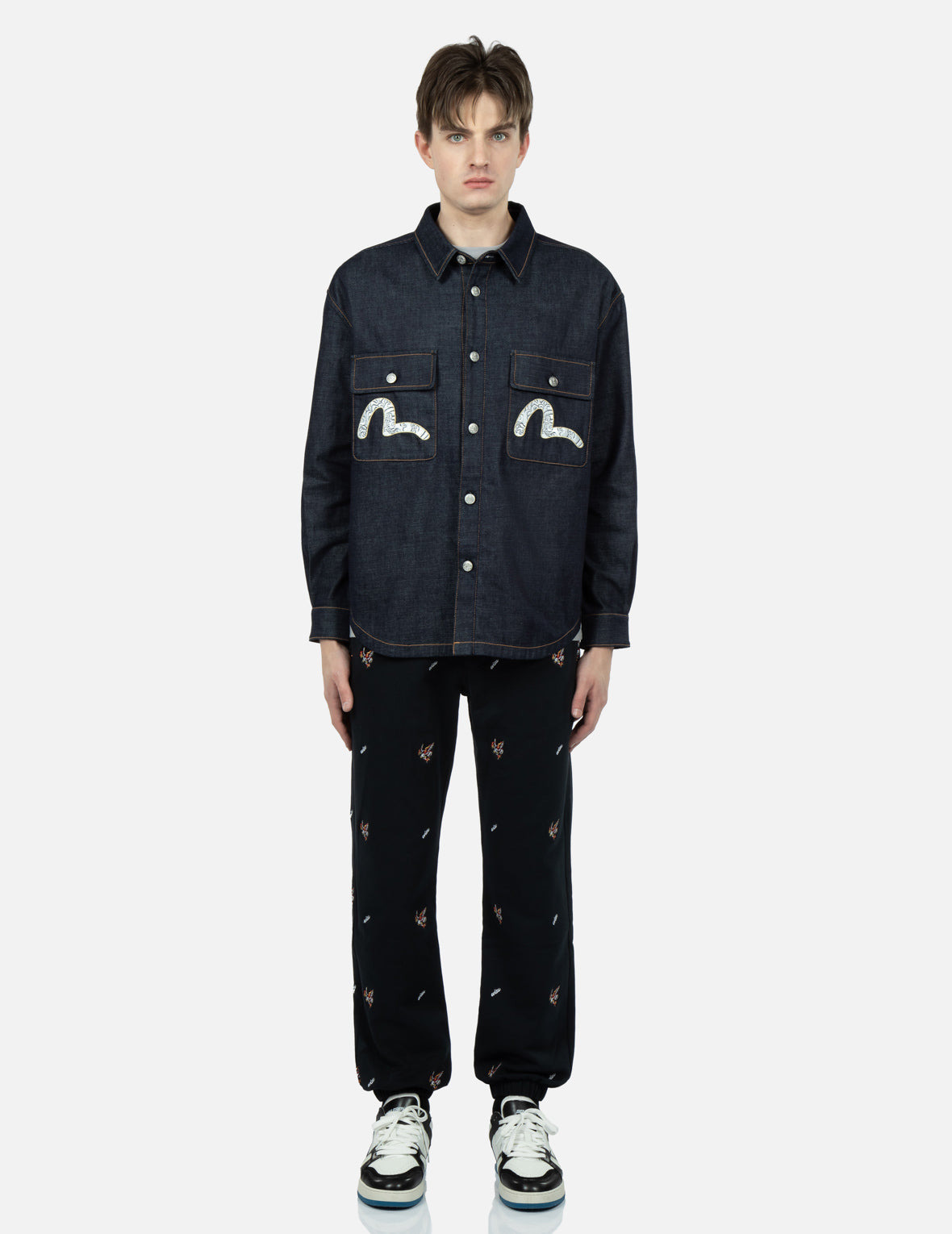 SEA WAVE-PATTERN SEAGULL EMBROIDERY DENIM SHIRT JACKET - 5