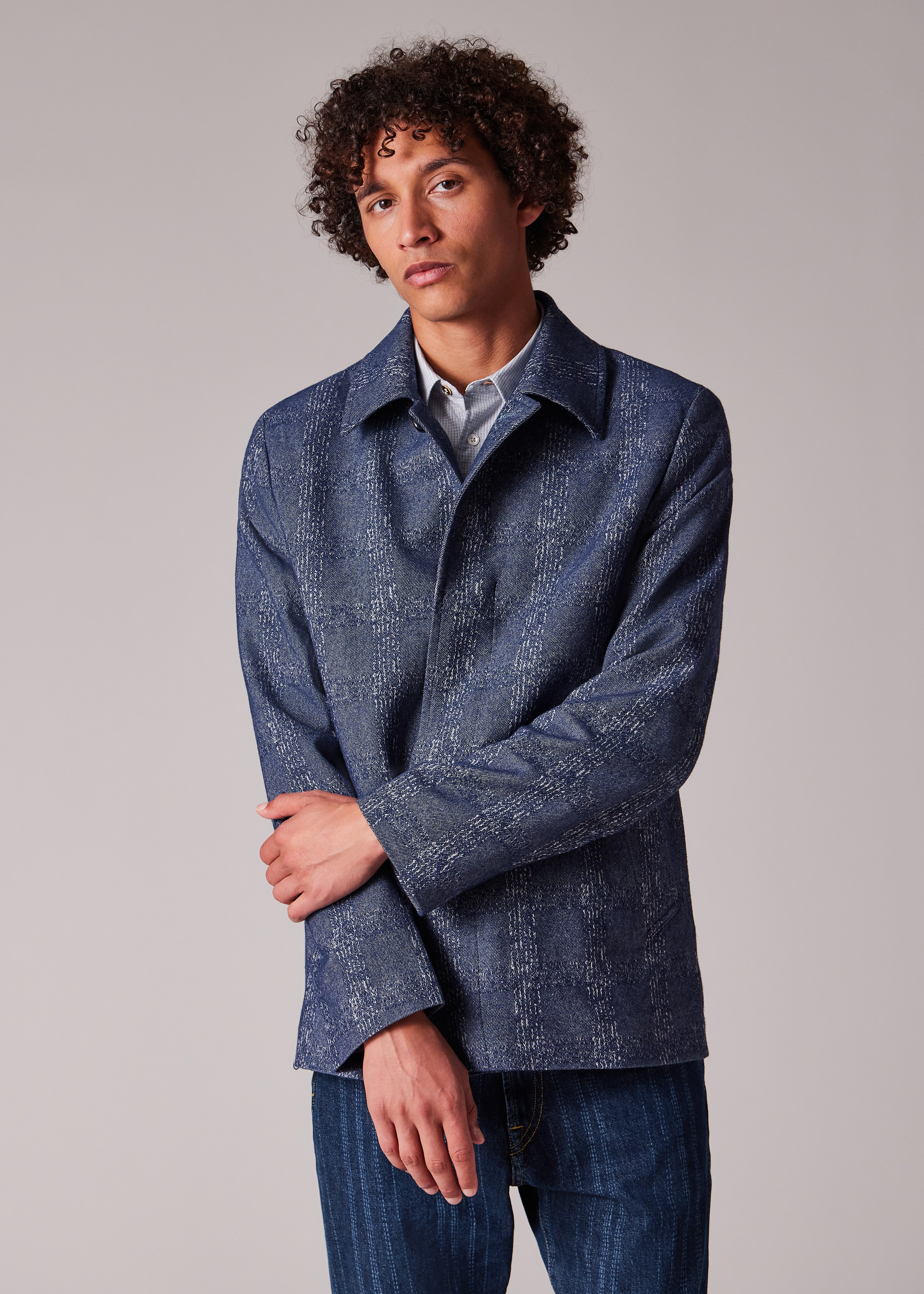 Blue Marl Jacquard Cropped Jacket - 8