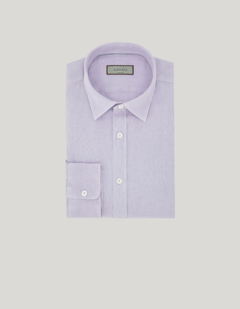 LILAC GARMENT-DYED LINEN REGULAR-FIT SHIRT WITH NARROW POINTED COLLAR 1