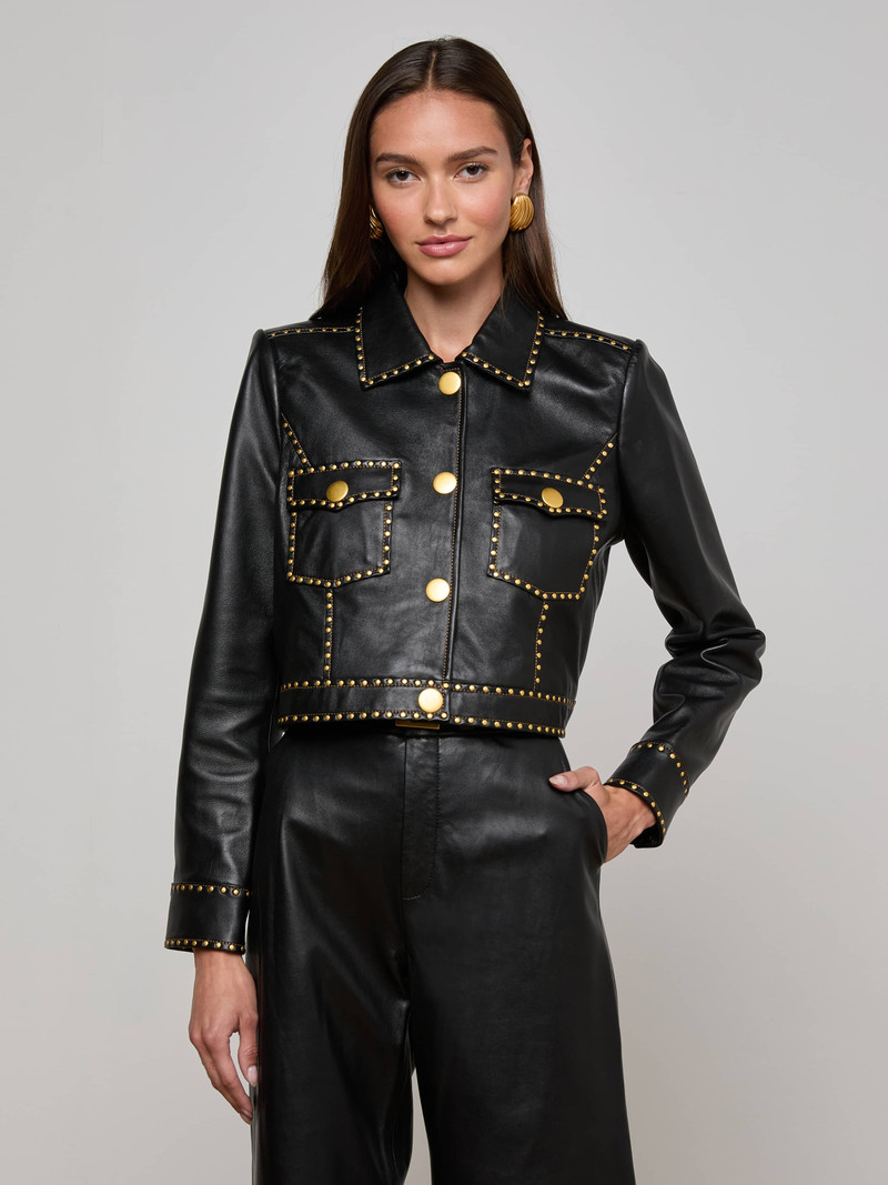 L'AGENCE Winsome Studded Leather Jacket outlook