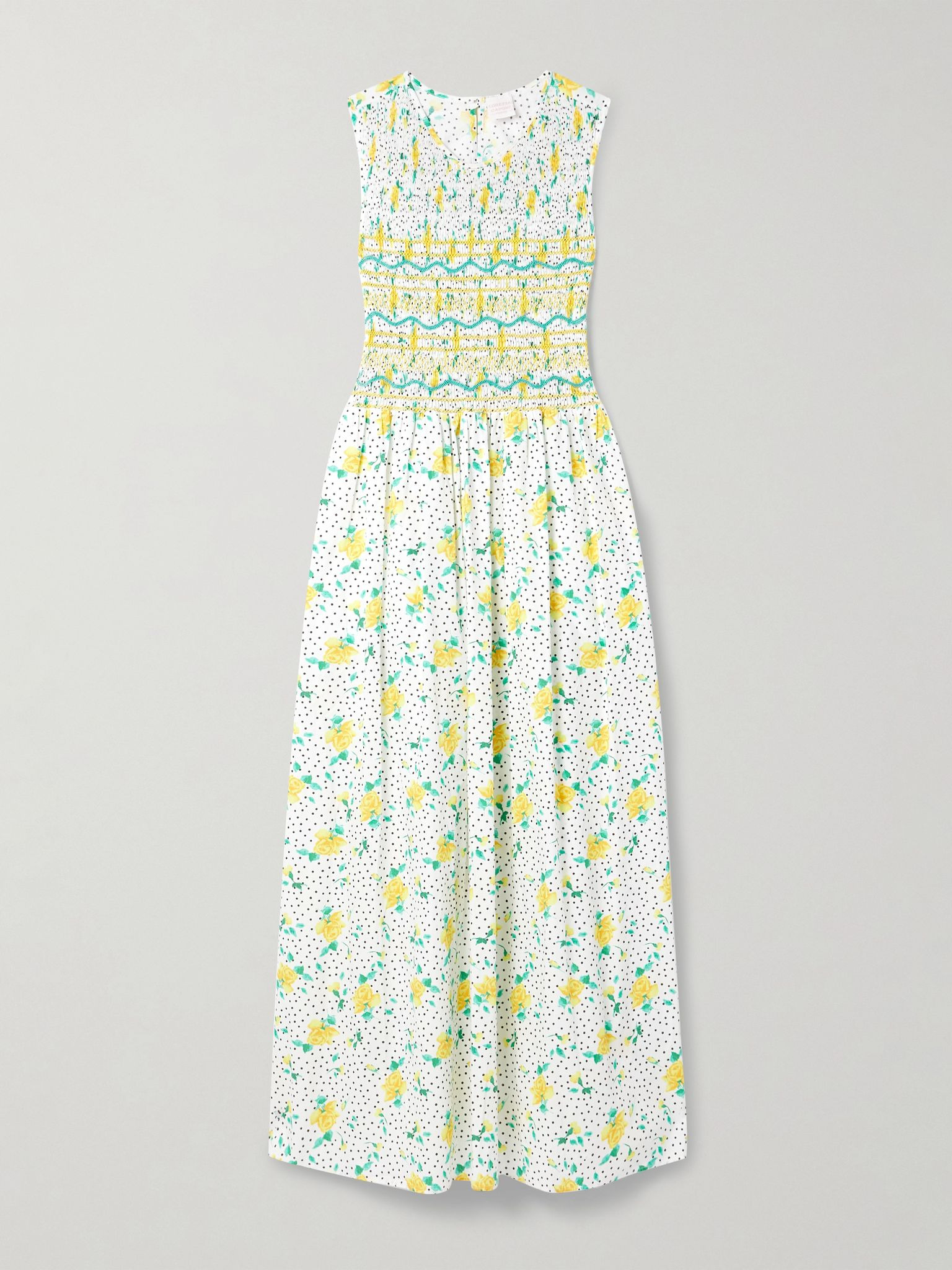 Gioia smocked printed cotton-voile midi dress White - 1