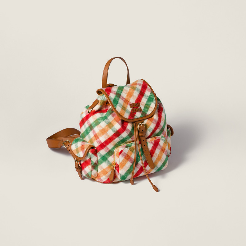 Miu Miu Plaid and leather backpack outlook
