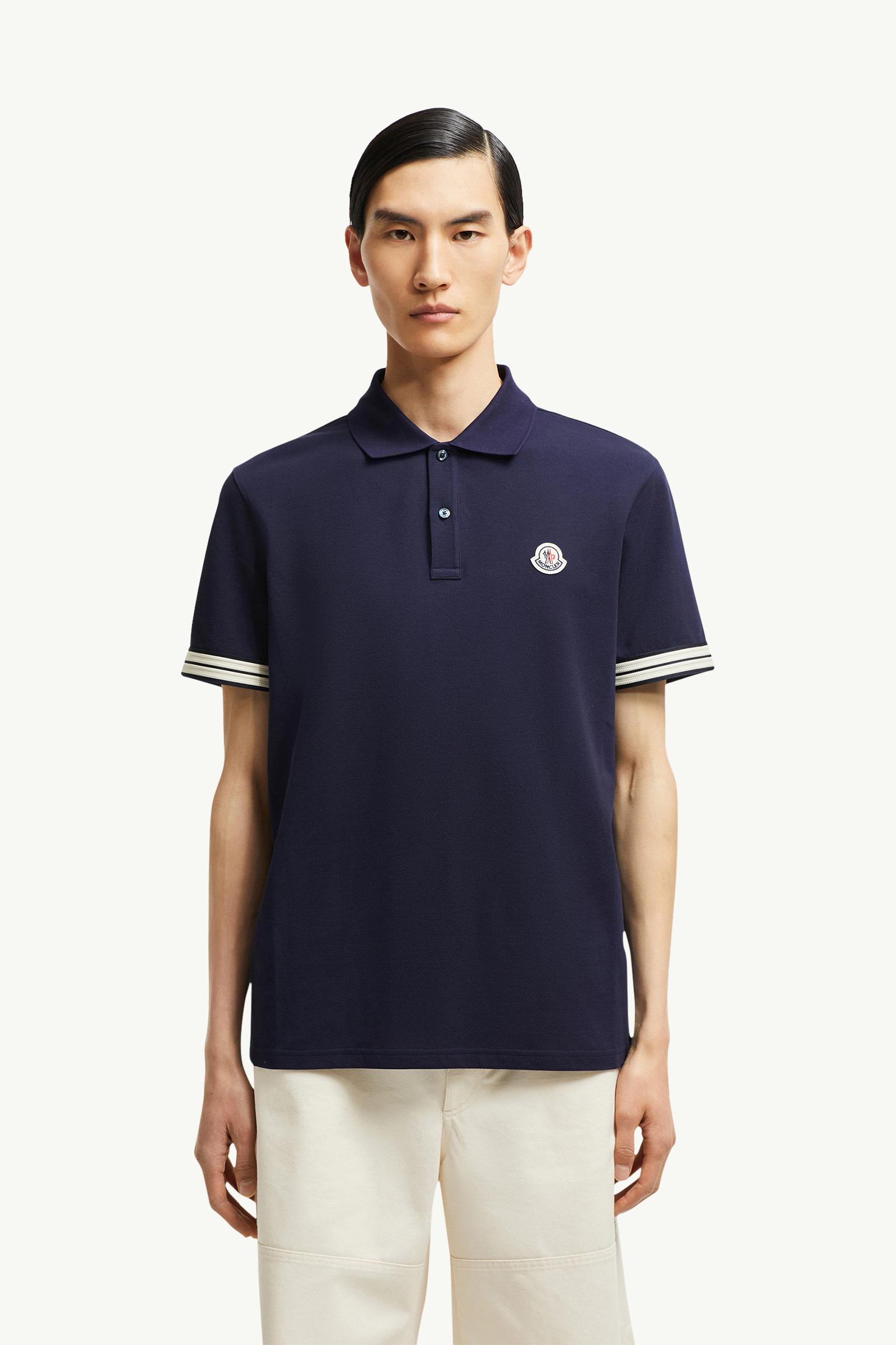 Striped Trim Cotton Piquet Polo Shirt - 3