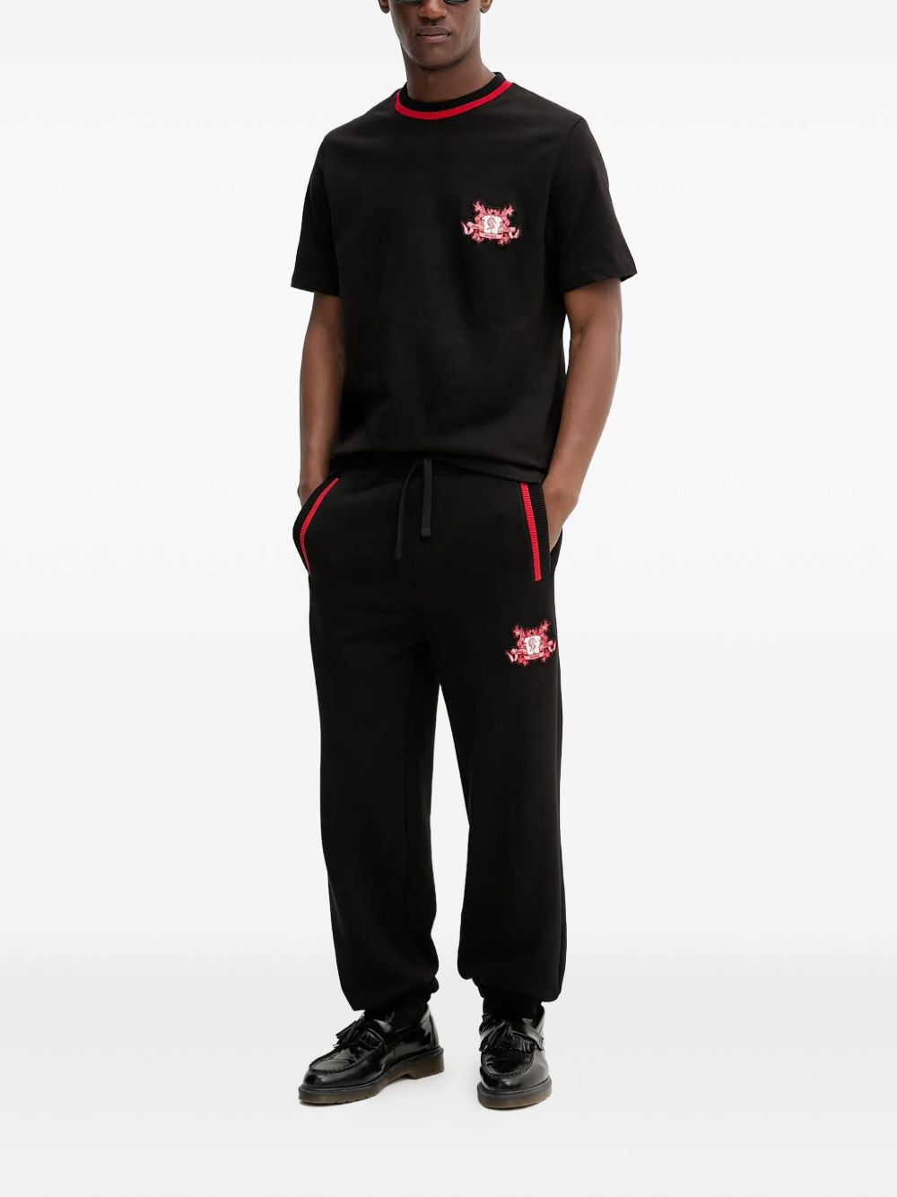 embroidered-panel drawstring track pants - 2