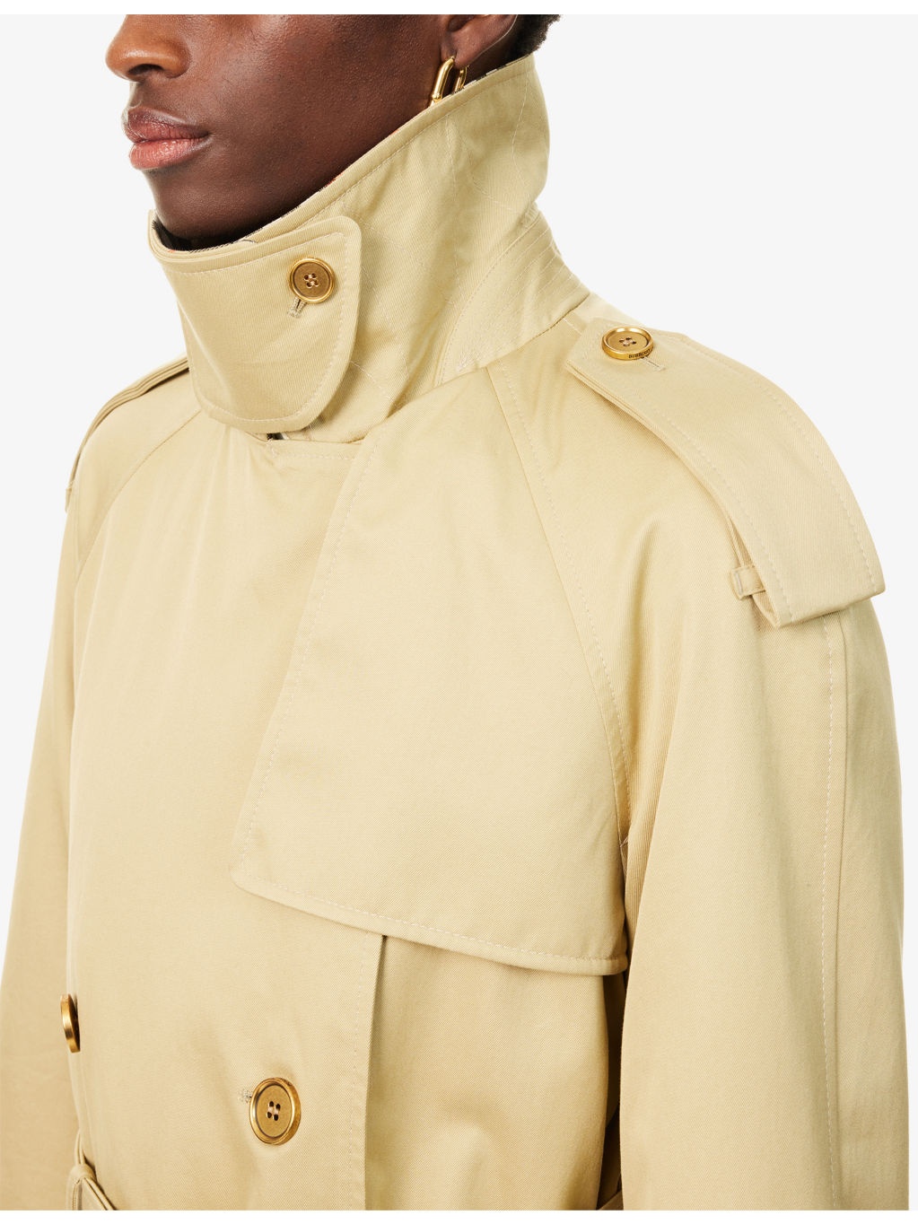 Castleford Check-Print-Collar Cotton-Poplin Trench Coat - 5